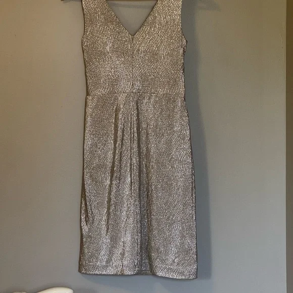 Lauren Ralph Lauren Gold Sheath Midi Dress V-Neck Ruched - Picture 3 of 4